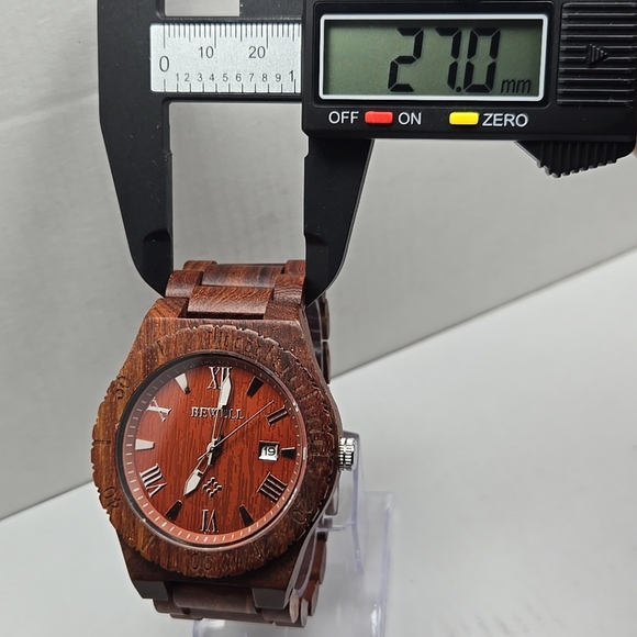 Mens Bewell Zebra Wood 45mm Date Watch Analog Quartz Lightweight Handmade Unique - Picture 5 of 9